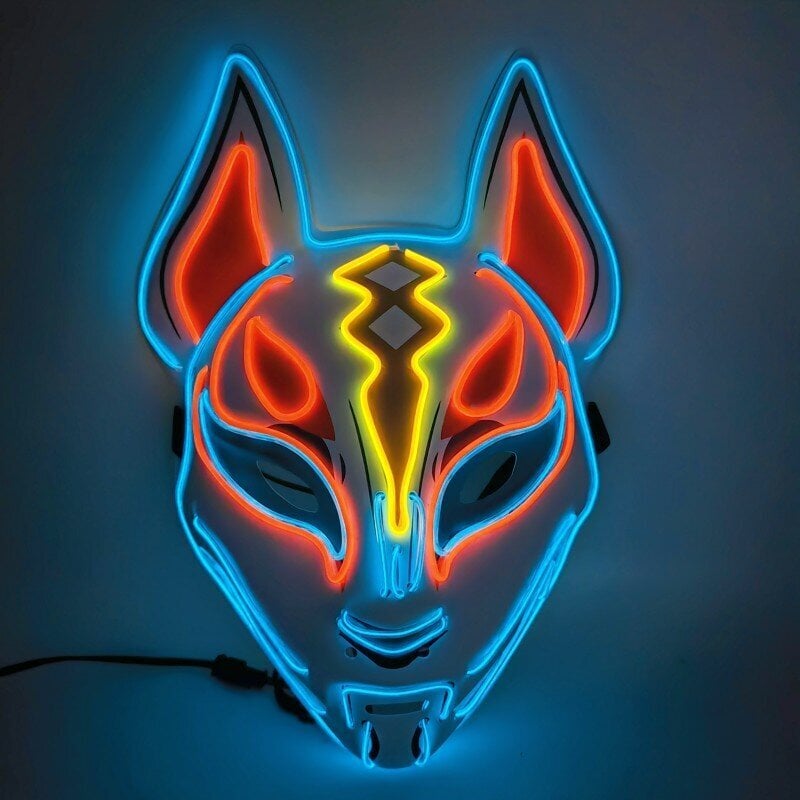 Halloween Fox Mask Cosplay Party LED Glow Mask Japanilainen Anime Fox Mask Värikäs Neon Light EL Mask Glow In The Dark Club Props hinta ja tiedot | Juhlakoristeet | hobbyhall.fi