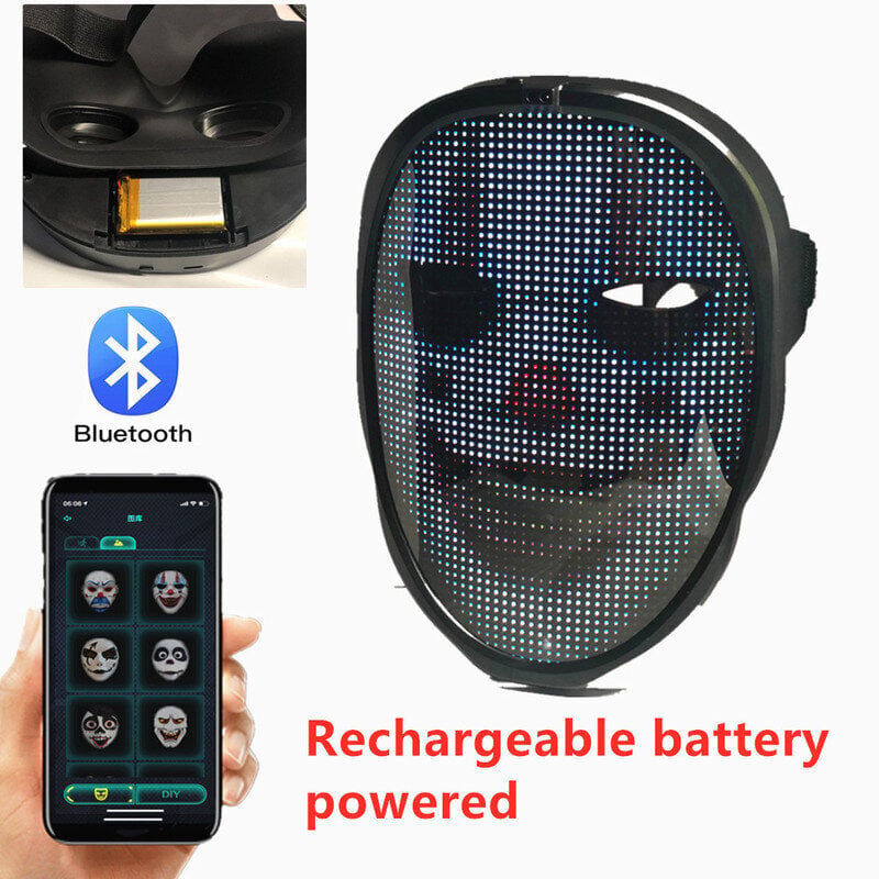 Bluetooth RGB Light Up LED-naamio DIY Kuva-animaatio Teksti Halloween Joulukarnevaali Puku Juhla Peli Lapsi Maskit Deco hinta ja tiedot | Juhlakoristeet | hobbyhall.fi