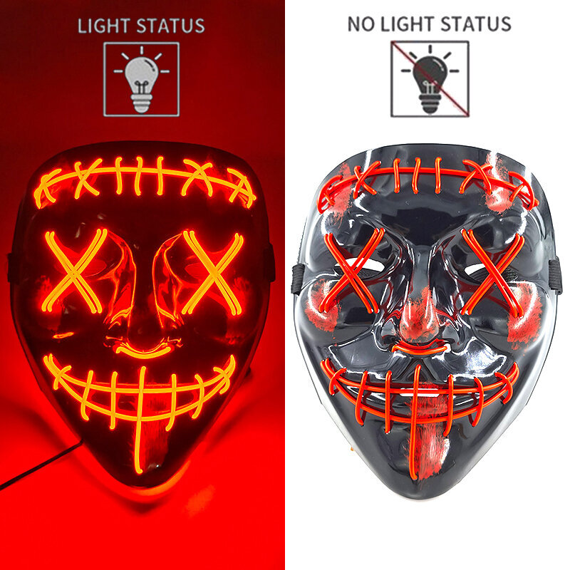 1P Scary Halloween Colplay Carnival Light Up Movie Mask Halloween Masquerade Party LED-naamarit pimeässä hehkuvalle aikuisten naamiolle hinta ja tiedot | Juhlakoristeet | hobbyhall.fi