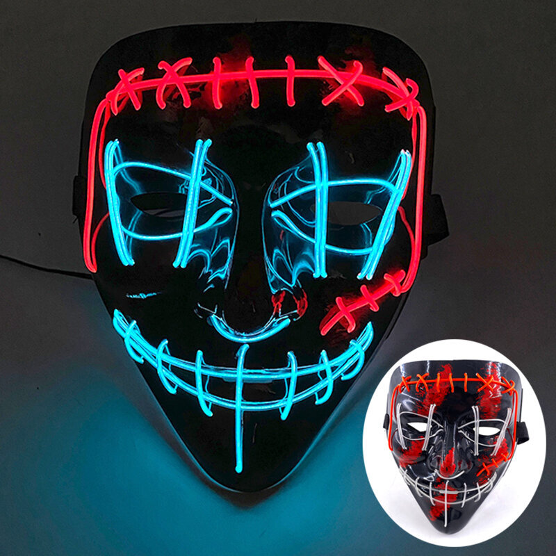 Karnevaalinaamiot Cosplay-asutarvikkeet Halloween Neon Led Purge Mask -naamio Scary Party Masks Kevyt valoisa pimeässä hinta ja tiedot | Juhlakoristeet | hobbyhall.fi