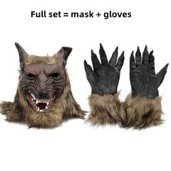 Halloween Latex Kumi Wolf Head Hiusnaamio Ihmissusihanskat Pukujuhlat Scary Decor hinta ja tiedot | Juhlakoristeet | hobbyhall.fi