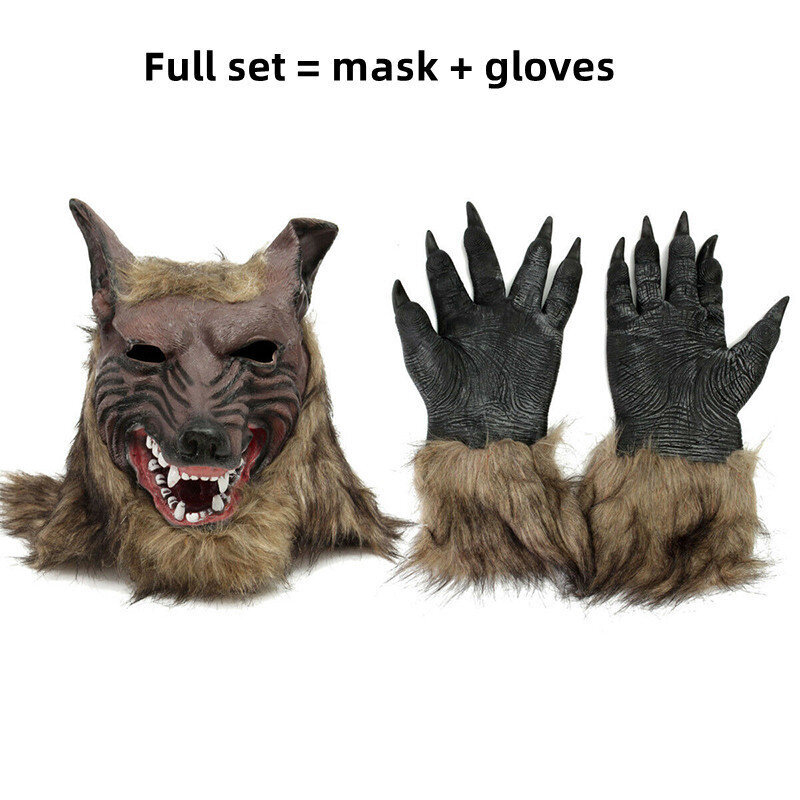 Halloween Latex Kumi Wolf Head Hiusnaamio Ihmissusihanskat Pukujuhlat Scary Decor hinta ja tiedot | Juhlakoristeet | hobbyhall.fi