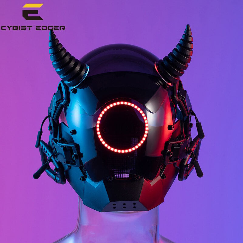 Cyberpunk Masks Hell OX Ram Night City -sarja LED-valo Cosplay SCI-FI Kypärämusiikkifestivaali Halloween-juhlalahja aikuisille hinta ja tiedot | Juhlakoristeet | hobbyhall.fi