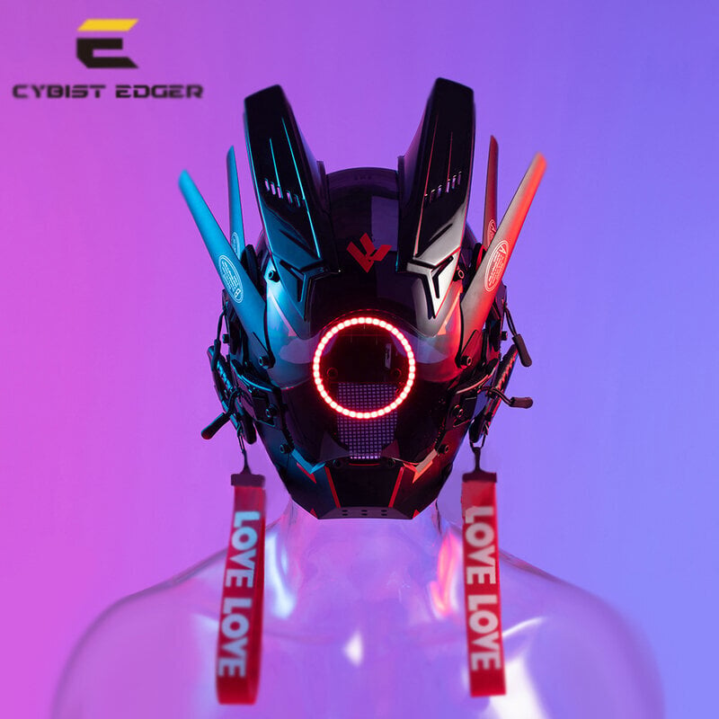 Cyberpunk-naamio Sininen ja punainen LED-valomusiikkifestivaali Fantastinen Cosplay SCI-FI henkilökohtainen kypärä Halloween-lahja aikuisille hinta ja tiedot | Juhlakoristeet | hobbyhall.fi