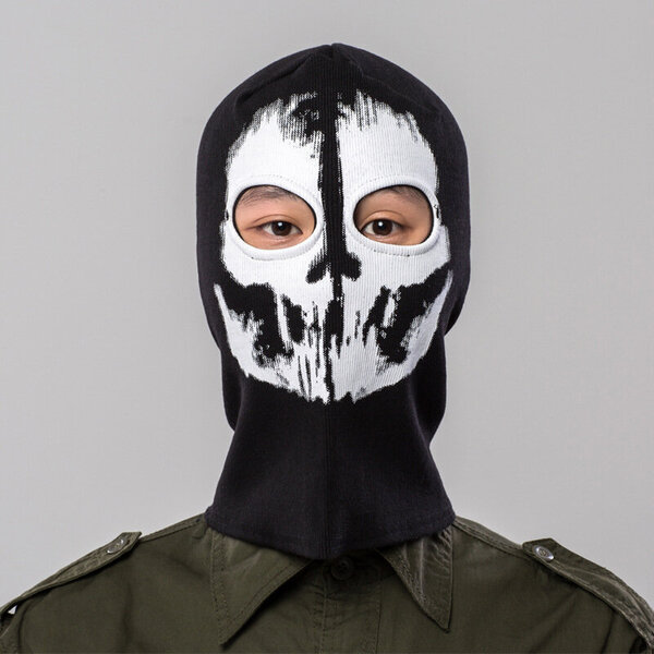 Peli Ghosts Skull Musta Face Mask Cosplay Moottoripyörä Tactical Balaclava Huppu Lämmin Tuulenpitävä Aikuisten Unisex Halloween Prop