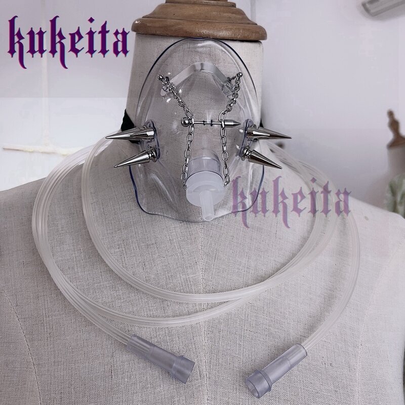 Gothic Grunge Rivets Ketju Pvc Mask Cosplay Cyberpunk Käsintehdyt koristenaamarit Läpinäkyvät hengitysnaamarit Techwear hinta ja tiedot | Juhlakoristeet | hobbyhall.fi