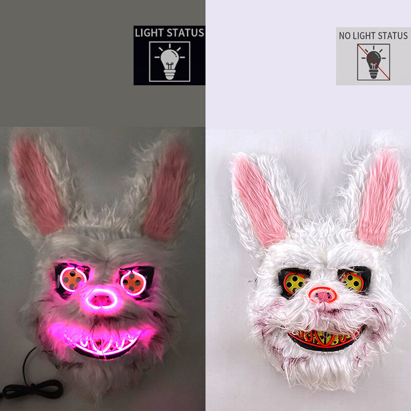 Uusi muotoilu Scary Neon Hehkuva Party Bloody Rabbit Cosplay Bunny Mask Halloween Carnival Puku Valoisa Rekvisiitta Party LED Mask hinta ja tiedot | Juhlakoristeet | hobbyhall.fi