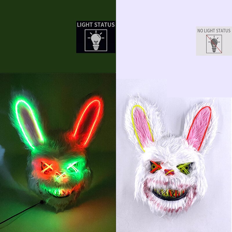 Uusi muotoilu Scary Neon Hehkuva Party Bloody Rabbit Cosplay Bunny Mask Halloween Carnival Puku Valoisa Rekvisiitta Party LED Mask hinta ja tiedot | Juhlakoristeet | hobbyhall.fi