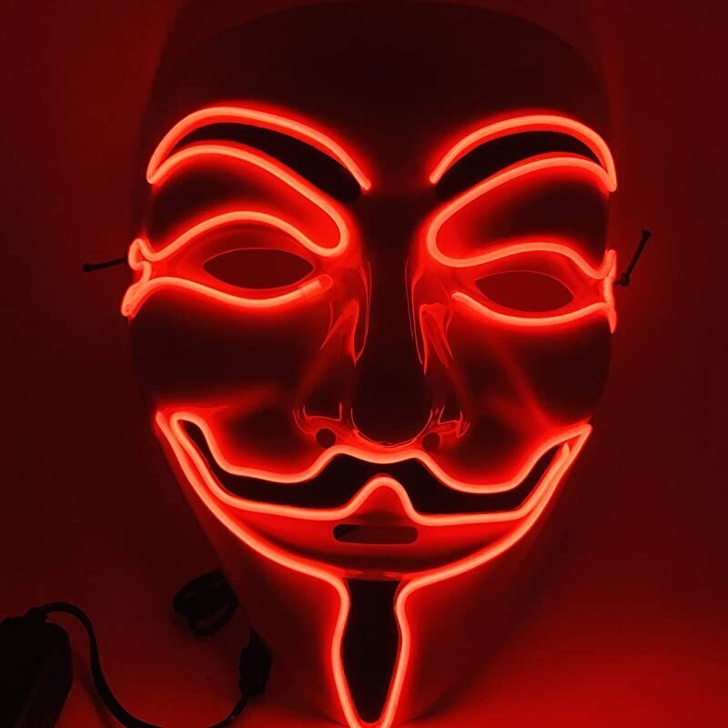 Led Hacker Mask V Mask Adults Light Up Halloween Mask hinta ja tiedot | Juhlakoristeet | hobbyhall.fi