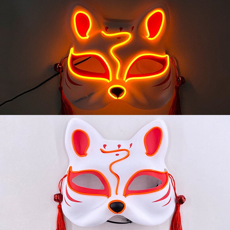 Valoisa LED-naamio Japanilaiset Ketut Naamio Rave-asu Anime Half Face Cat Masks Naamiaisfestivaalijuhlien Cosplay-rekvisiitta hinta ja tiedot | Juhlakoristeet | hobbyhall.fi