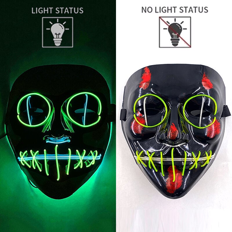 Uusi design Halloween Horror EL Neon Party Mask Cosplay LED Purge Maskit LED Valaisu Maskit Halloween Scary Juhlasisustus hinta ja tiedot | Juhlakoristeet | hobbyhall.fi