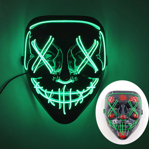 2024 uusi muotoilu purge mask cosplay kuuluisa elokuva naamio hehkuva LED neon naamio vilkkuu pimeässä yössä halloween kokoontumista