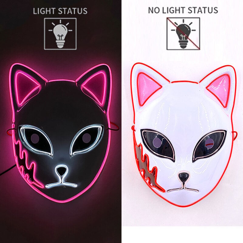 Anime Demon Slayer Kamado Tanjirou Cosplay Puku Rekvisiitta LED Hehkuva Naamio Anime Vaatteet Cosplay Sisustus Hauska EL Neon Mask hinta ja tiedot | Juhlakoristeet | hobbyhall.fi