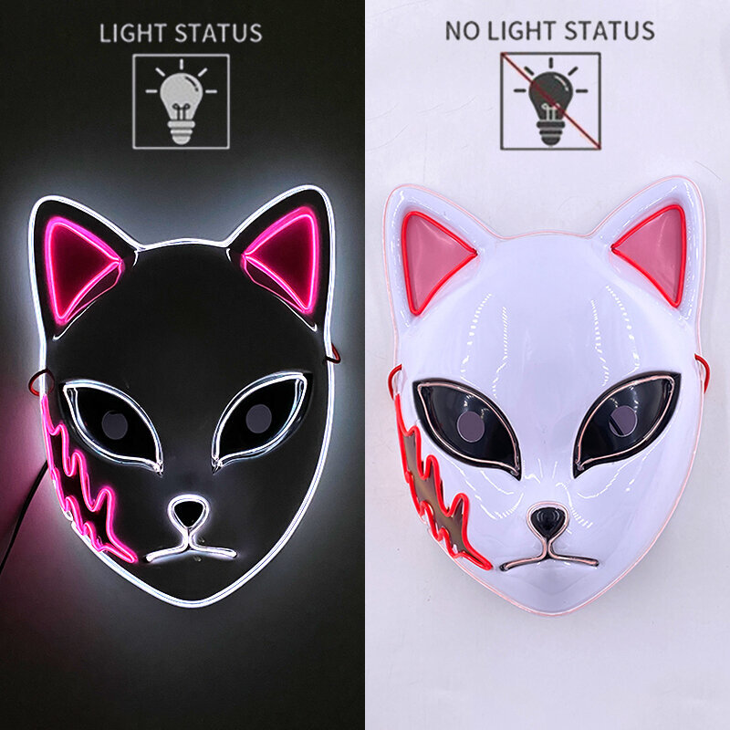 Anime Demon Slayer Kamado Tanjirou Cosplay Puku Rekvisiitta LED Hehkuva Naamio Anime Vaatteet Cosplay Sisustus Hauska EL Neon Mask hinta ja tiedot | Juhlakoristeet | hobbyhall.fi