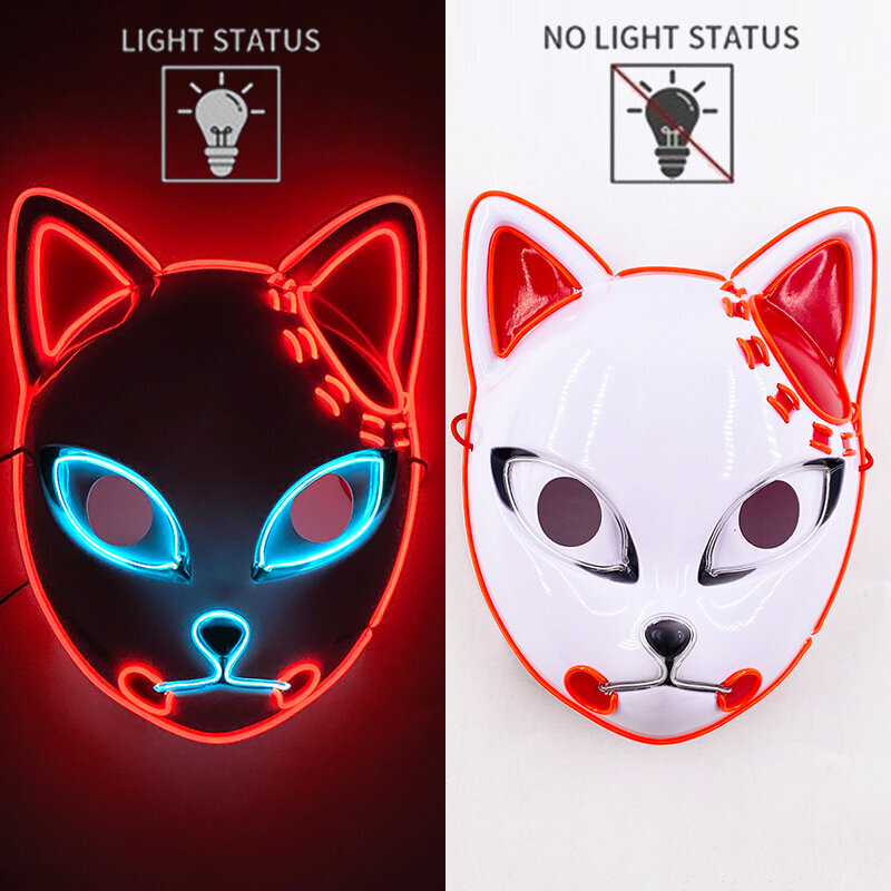 Anime Demon Slayer Kamado Tanjirou Cosplay Puku Rekvisiitta LED Hehkuva Naamio Anime Vaatteet Cosplay Sisustus Hauska EL Neon Mask hinta ja tiedot | Juhlakoristeet | hobbyhall.fi