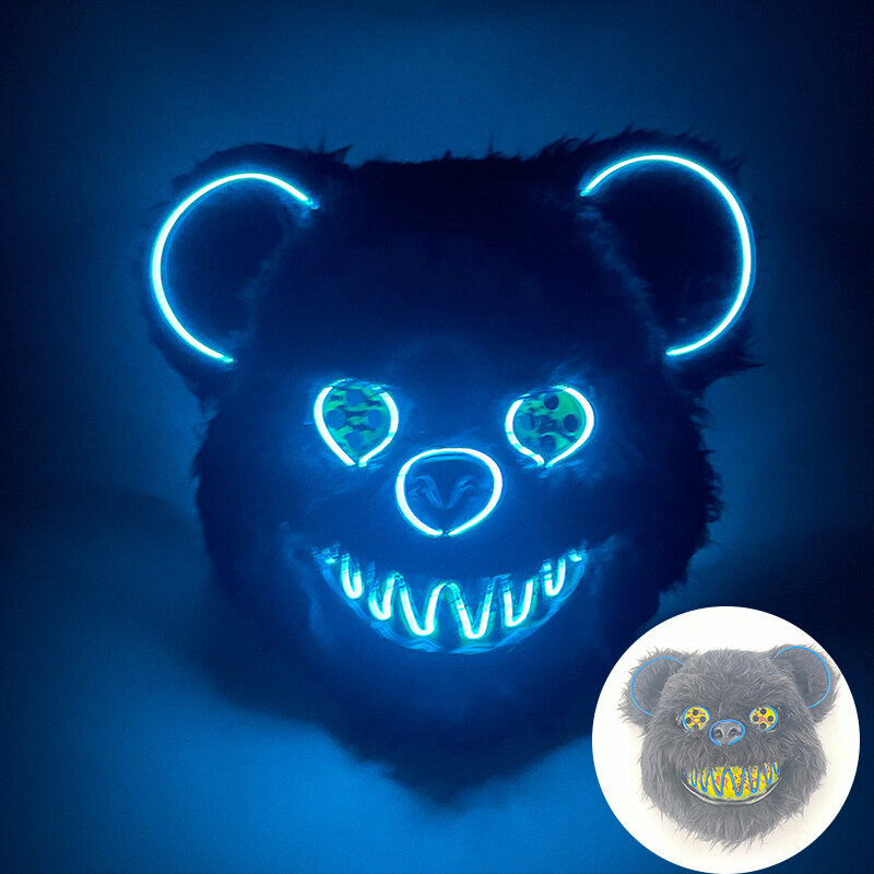 LED hehkuva Cosplay Bunny Bear kasvonaamio Pelottava Verinen Killer Mask Neon Horror Kanin Naamio Halloween Masque Juhlatarvikkeet hinta ja tiedot | Juhlakoristeet | hobbyhall.fi