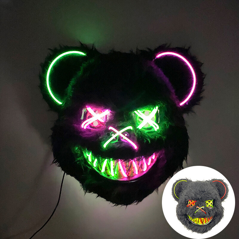 LED hehkuva Cosplay Bunny Bear kasvonaamio Pelottava Verinen Killer Mask Neon Horror Kanin Naamio Halloween Masque Juhlatarvikkeet hinta ja tiedot | Juhlakoristeet | hobbyhall.fi