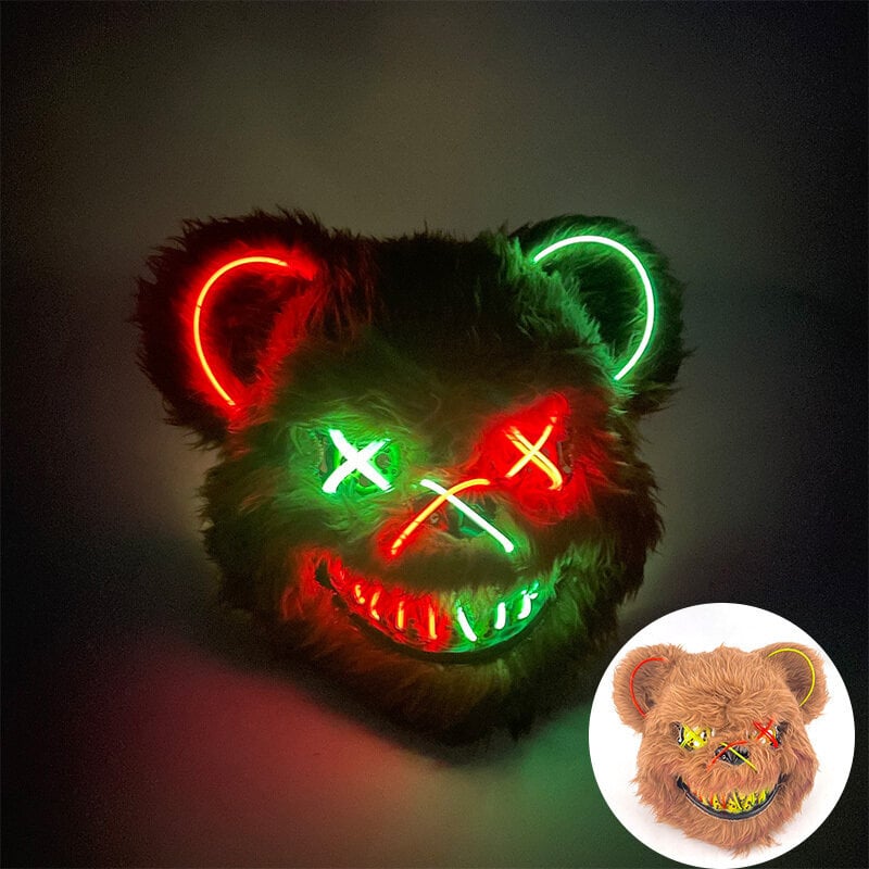 LED hehkuva Cosplay Bunny Bear kasvonaamio Pelottava Verinen Killer Mask Neon Horror Kanin Naamio Halloween Masque Juhlatarvikkeet hinta ja tiedot | Juhlakoristeet | hobbyhall.fi