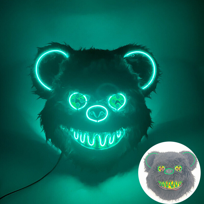 LED hehkuva Cosplay Bunny Bear kasvonaamio Pelottava Verinen Killer Mask Neon Horror Kanin Naamio Halloween Masque Juhlatarvikkeet hinta ja tiedot | Juhlakoristeet | hobbyhall.fi