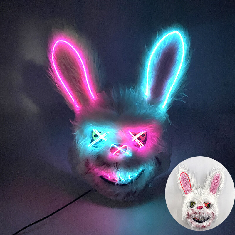 LED hehkuva Cosplay Bunny Bear kasvonaamio Pelottava Verinen Killer Mask Neon Horror Kanin Naamio Halloween Masque Juhlatarvikkeet hinta ja tiedot | Juhlakoristeet | hobbyhall.fi