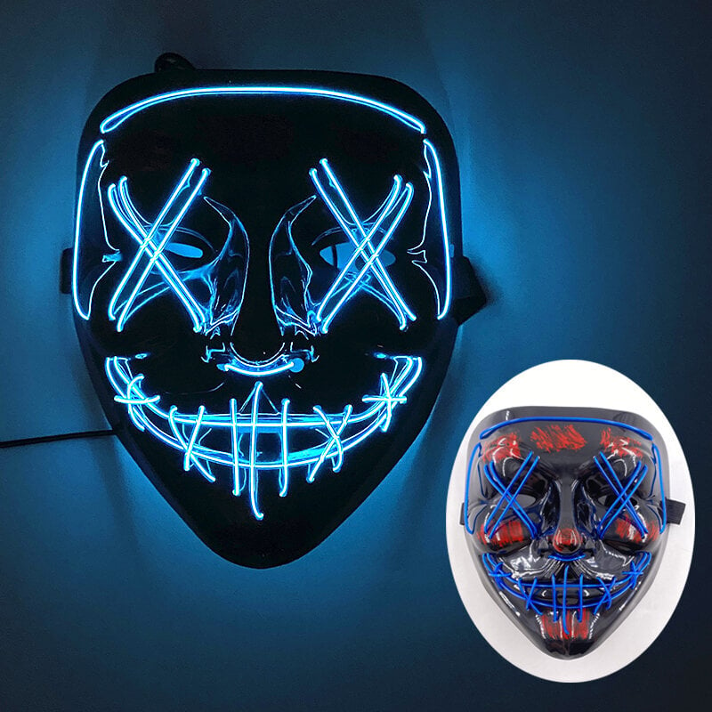 Uusi hauska LED Neon EL Wire Light Up Mask Halloween Masquerade Carnival Party Rave pääsiäisasu Cosplay hehkuva naamio hinta ja tiedot | Juhlakoristeet | hobbyhall.fi