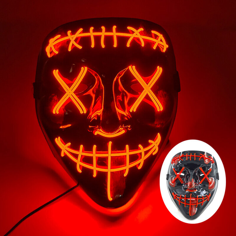 Uusi hauska LED Neon EL Wire Light Up Mask Halloween Masquerade Carnival Party Rave pääsiäisasu Cosplay hehkuva naamio hinta ja tiedot | Juhlakoristeet | hobbyhall.fi