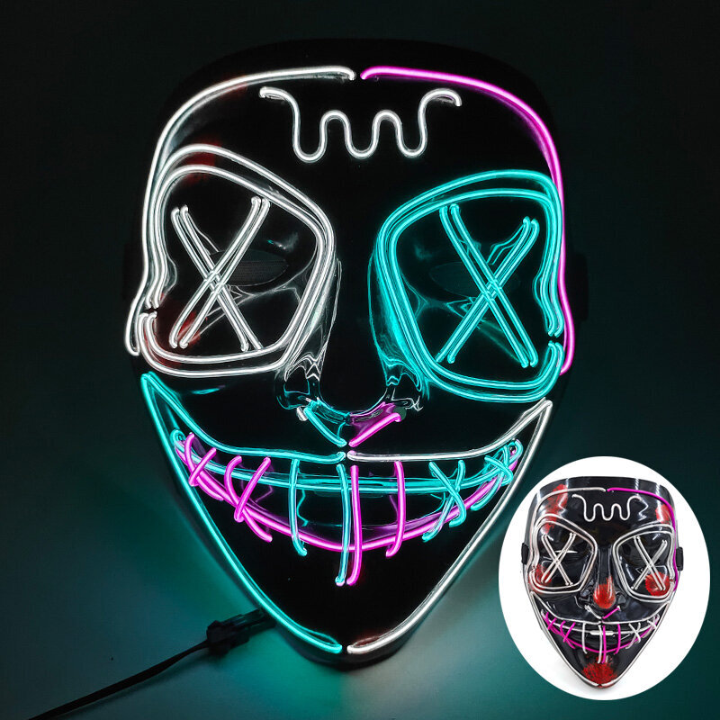 Uusi hauska LED Neon EL Wire Light Up Mask Halloween Masquerade Carnival Party Rave pääsiäisasu Cosplay hehkuva naamio hinta ja tiedot | Juhlakoristeet | hobbyhall.fi