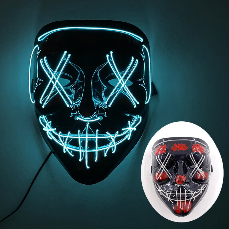 s Horror Halloween LED-kallonaamio Hehkuva juhlanaamio Valaiseva Neon Led Light Masque Naamiaismasquerade Cosplay Juhlanaamiot hinta ja tiedot | Juhlakoristeet | hobbyhall.fi