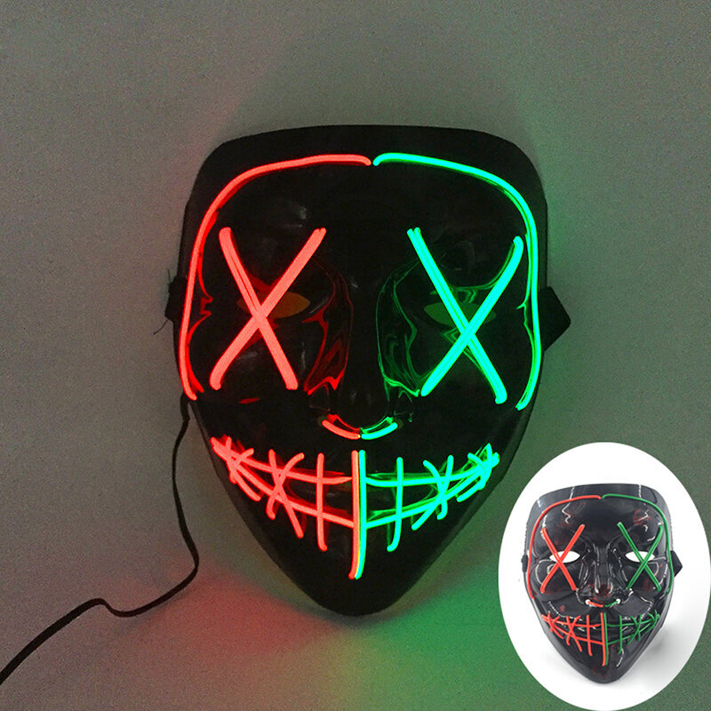 s Horror Halloween LED-kallonaamio Hehkuva juhlanaamio Valaiseva Neon Led Light Masque Naamiaismasquerade Cosplay Juhlanaamiot hinta ja tiedot | Juhlakoristeet | hobbyhall.fi