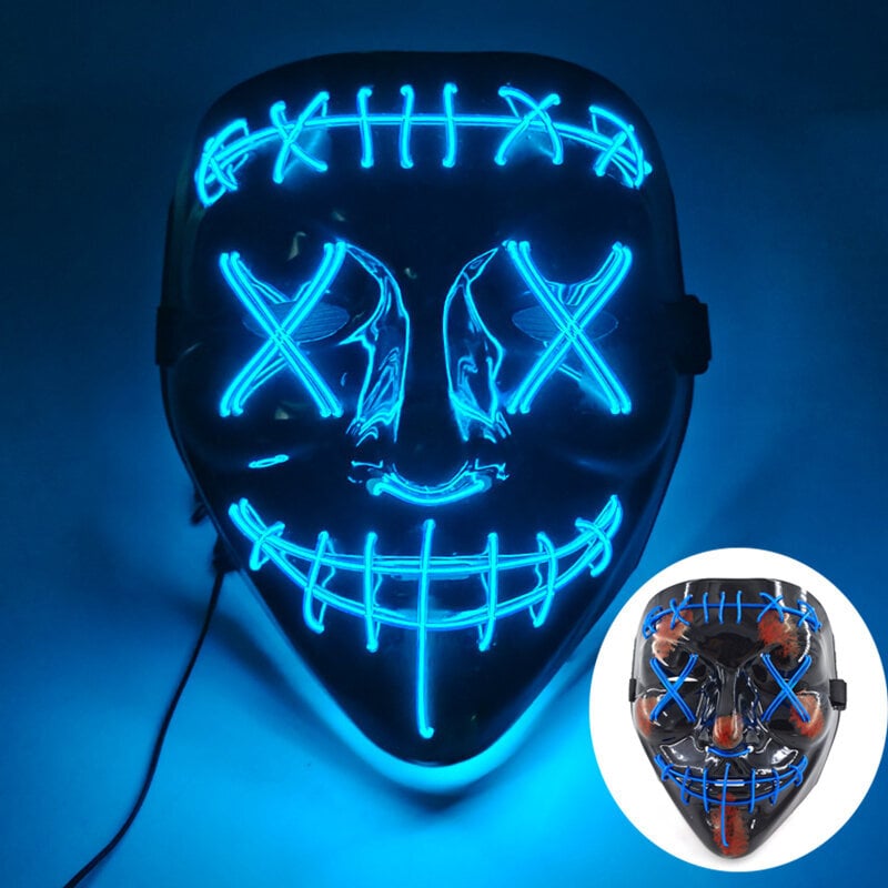 s Horror Halloween LED-kallonaamio Hehkuva juhlanaamio Valaiseva Neon Led Light Masque Naamiaismasquerade Cosplay Juhlanaamiot hinta ja tiedot | Juhlakoristeet | hobbyhall.fi