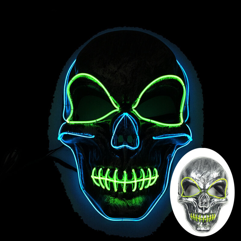 s Horror Halloween LED-kallonaamio Hehkuva juhlanaamio Valaiseva Neon Led Light Masque Naamiaismasquerade Cosplay Juhlanaamiot hinta ja tiedot | Juhlakoristeet | hobbyhall.fi