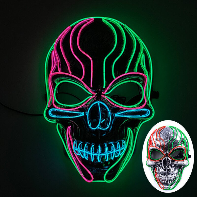 s Horror Halloween LED-kallonaamio Hehkuva juhlanaamio Valaiseva Neon Led Light Masque Naamiaismasquerade Cosplay Juhlanaamiot hinta ja tiedot | Juhlakoristeet | hobbyhall.fi