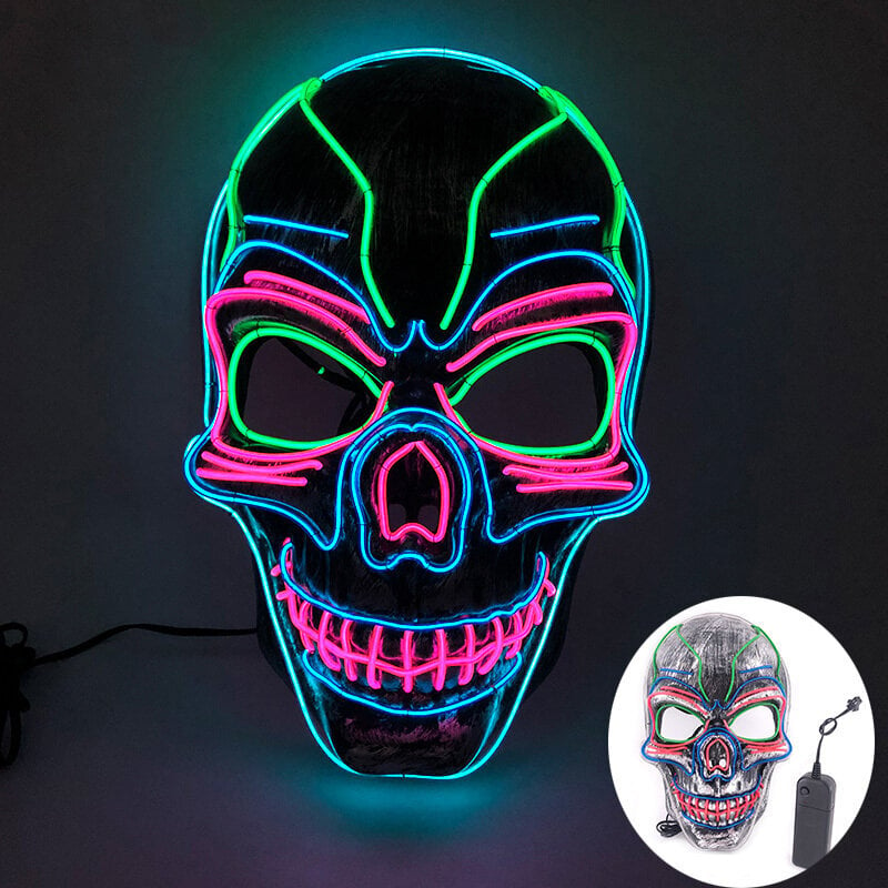 s Horror Halloween LED-kallonaamio Hehkuva juhlanaamio Valaiseva Neon Led Light Masque Naamiaismasquerade Cosplay Juhlanaamiot hinta ja tiedot | Juhlakoristeet | hobbyhall.fi