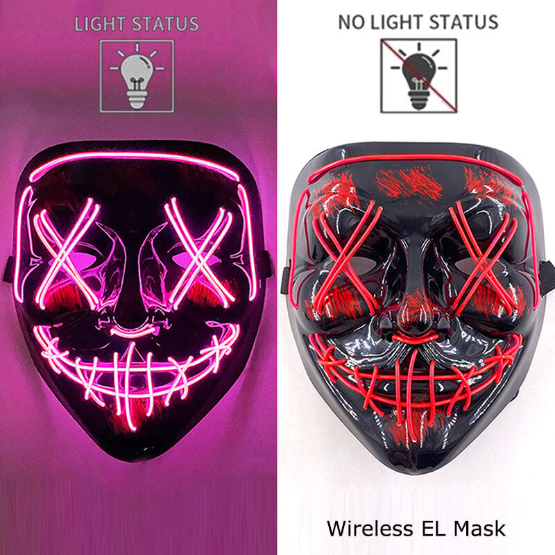 Halloween Luminous Mask Langaton Neon Led Light Masque Masquerade Juhlasuojat Hehkuvat Hauskat Maskit Cosplay-asujen rekvisiitta hinta ja tiedot | Juhlakoristeet | hobbyhall.fi