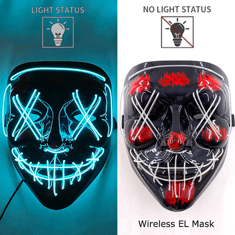 Halloween Luminous Mask Langaton Neon Led Light Masque Masquerade Juhlasuojat Hehkuvat Hauskat Maskit Cosplay-asujen rekvisiitta hinta ja tiedot | Juhlakoristeet | hobbyhall.fi