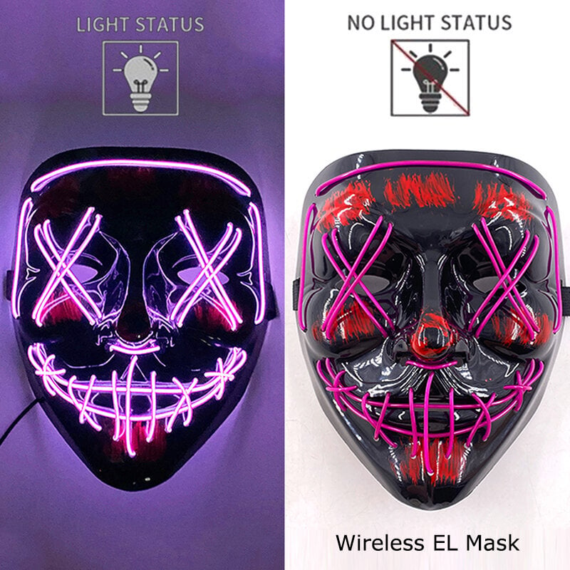 Halloween Luminous Mask Langaton Neon Led Light Masque Masquerade Juhlasuojat Hehkuvat Hauskat Maskit Cosplay-asujen rekvisiitta hinta ja tiedot | Juhlakoristeet | hobbyhall.fi