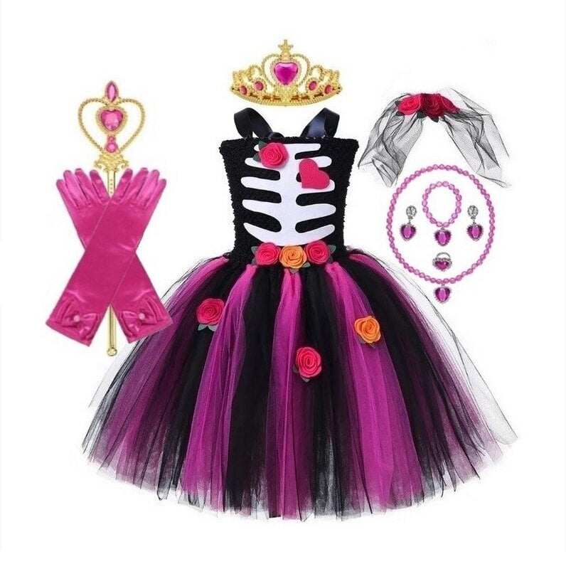 Halloween-mekko Coco Skeletor tarvikkeineen, 122-134 hinta ja tiedot | Naamiaisasut | hobbyhall.fi