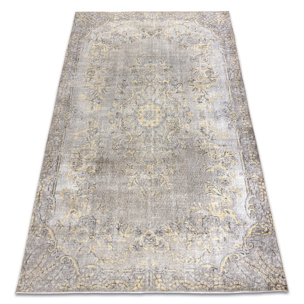 KÄSINSOLUTU villamatto Vintage 10432, kehys, ornamentti - beige / keltainen