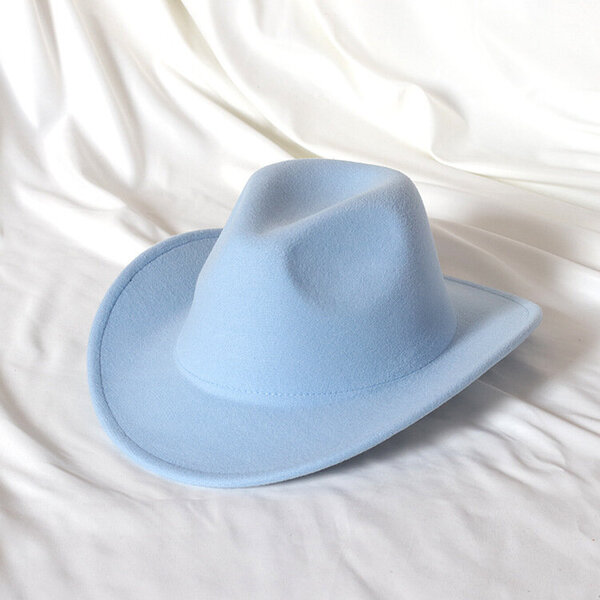 Fedora Solid Color Cowboy Hat Roll Brim Sticky Hat Syksy- ja talvihattu naisille Miesten ulkoilu jazz-hattu Länsi-Cowboy-hattu