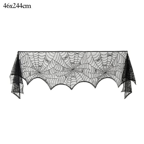 Halloween Bat Table Runner Musta Hämähäkkiverkko Pitsi Pöytäliina Takkaverho Halloween Juhlasisustus Kauhutalon rekvisiitta