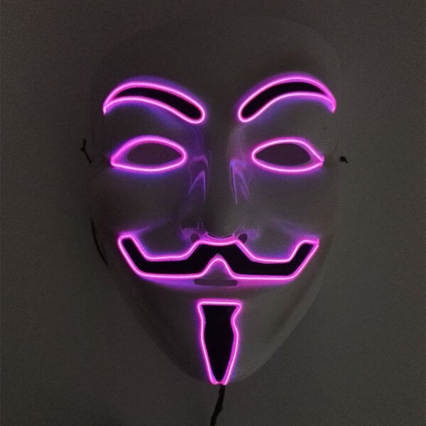 Luminous Light Up V maskille Cosplay Guy Fawkes Hacker EL Wire hehkuva naamio Halloween-karnevaalinaamioille