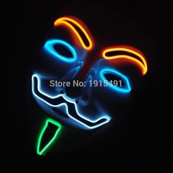 Luminous Light Up V maskille Cosplay Guy Fawkes Hacker EL Wire hehkuva naamio Halloween-karnevaalinaamioille