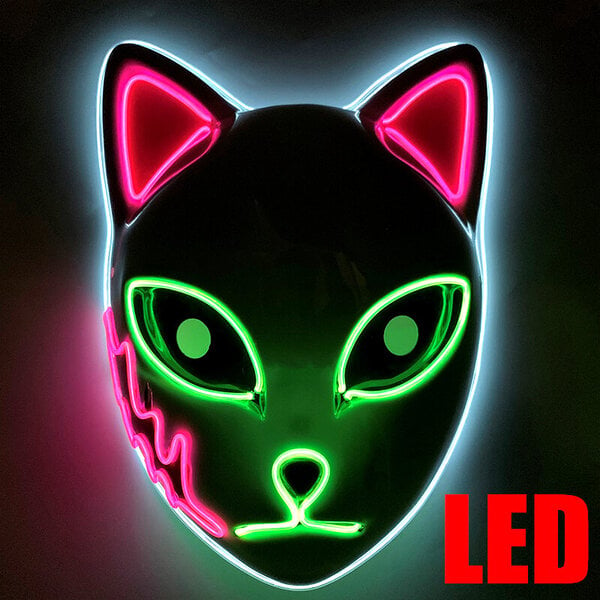 LED hehkuva kissannaamio naisille Demon Slayer Cold Light Fox Mask Naamiais Cosplay Props Bar Haunted House Party Sisustus