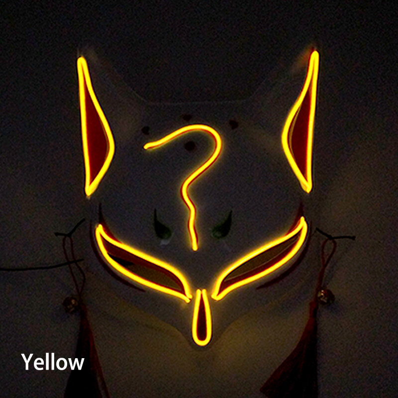 Hehkuva Demon Slayer Mask Cosplay Japanilainen sarjakuva Neon Light Samurai Ripsiväri Luminous Led Fox Mask Halloween Jouluksi hinta ja tiedot | Juhlakoristeet | hobbyhall.fi