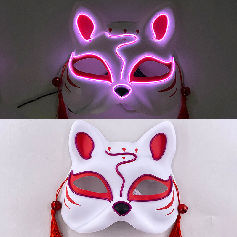 Valoisa LED-naamio Japanilaiset Ketut Naamio Rave-asu Anime Half Face Cat Masks Naamiaisfestivaalijuhlien Cosplay-rekvisiitta hinta ja tiedot | Juhlakoristeet | hobbyhall.fi