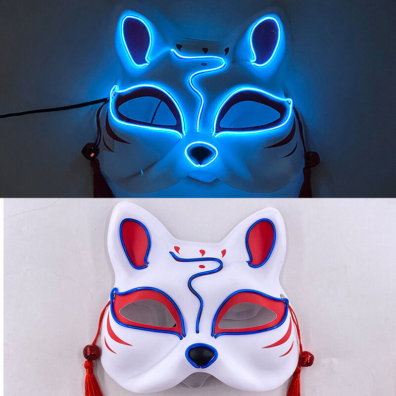 Valoisa LED-naamio Japanilaiset Ketut Naamio Rave-asu Anime Half Face Cat Masks Naamiaisfestivaalijuhlien Cosplay-rekvisiitta hinta ja tiedot | Juhlakoristeet | hobbyhall.fi