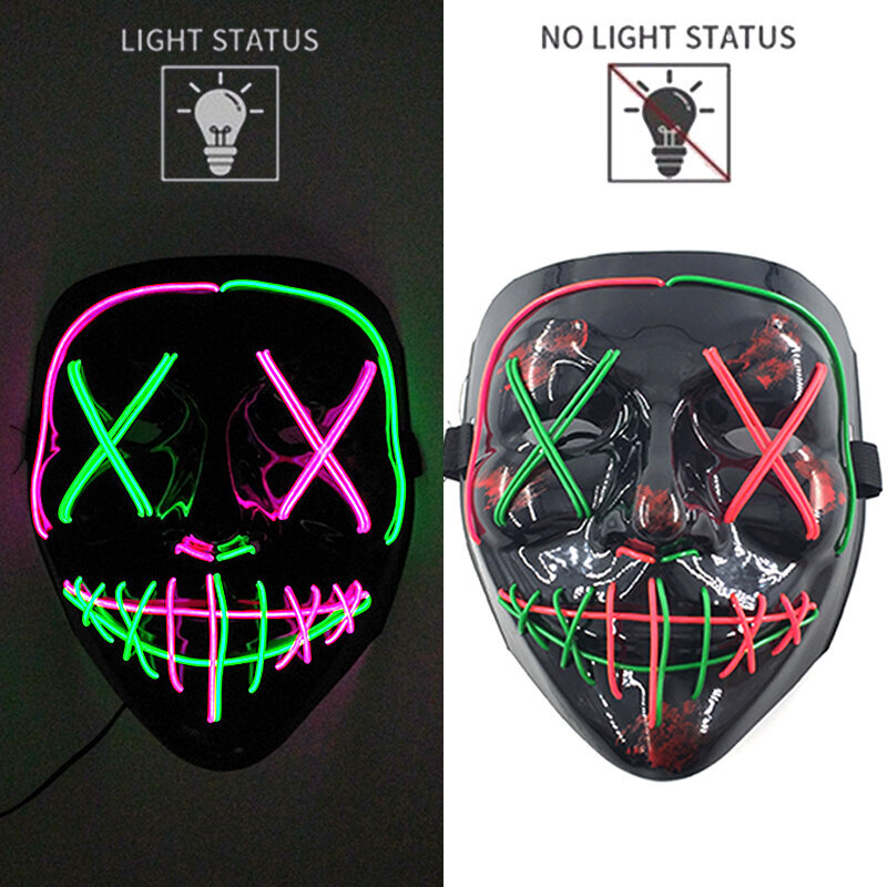 Uusi design Halloween Horror EL Neon Party Mask Cosplay LED Purge Maskit LED Valaisu Maskit Halloween Scary Juhlasisustus hinta ja tiedot | Juhlakoristeet | hobbyhall.fi