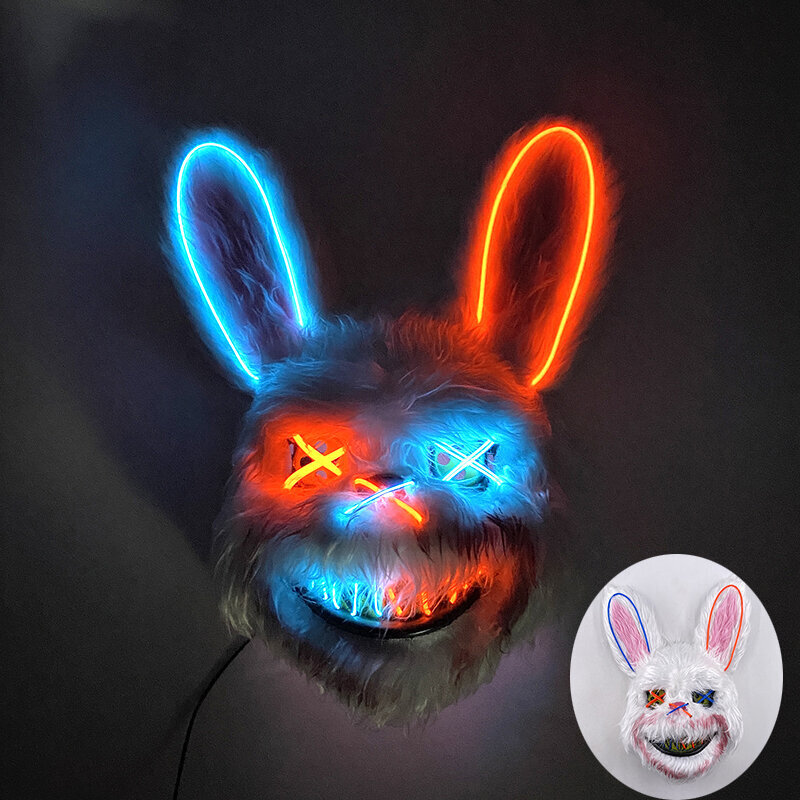 LED hehkuva Cosplay Bunny Bear kasvonaamio Pelottava Verinen Killer Mask Neon Horror Kanin Naamio Halloween Masque Juhlatarvikkeet hinta ja tiedot | Juhlakoristeet | hobbyhall.fi