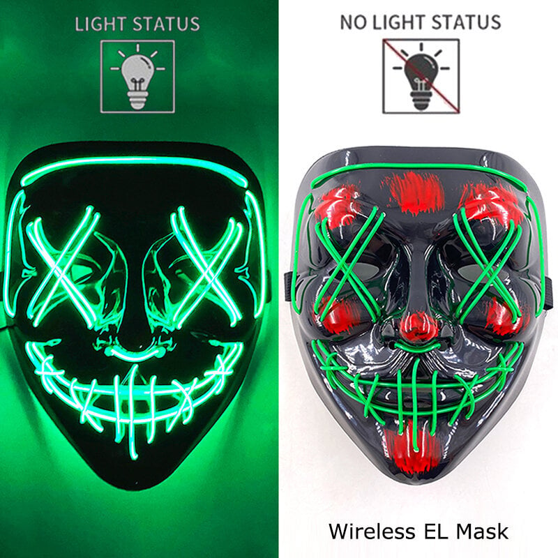 Halloween Luminous Mask Langaton Neon Led Light Masque Masquerade Juhlasuojat Hehkuvat Hauskat Maskit Cosplay-asujen rekvisiitta hinta ja tiedot | Juhlakoristeet | hobbyhall.fi