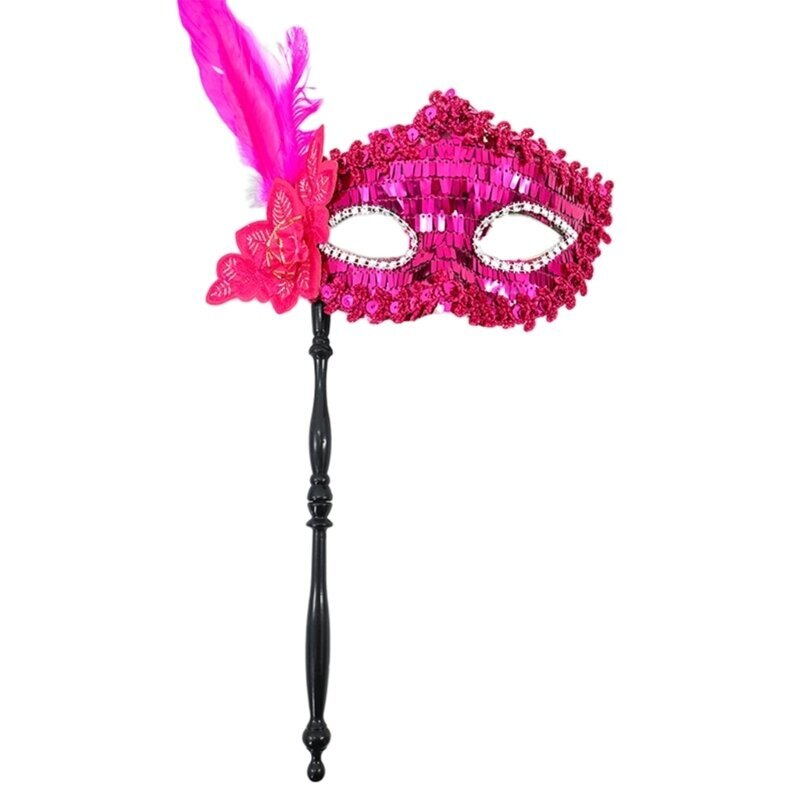 Masquerade Mask Holding Stick Halloween Party Mask Shiny Sequins Queen Mask hinta ja tiedot | Juhlakoristeet | hobbyhall.fi